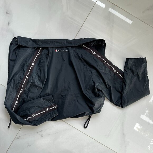 Champion Black Bomber Jacket | Size M | Adjustable Waist & Zipper Sleeves - Picture 12 of 12